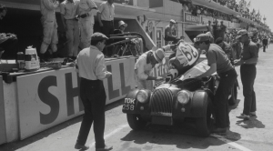LeMans motor racing car being serviced